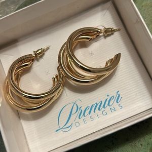 Premier Design pierced triple hoop earrings.